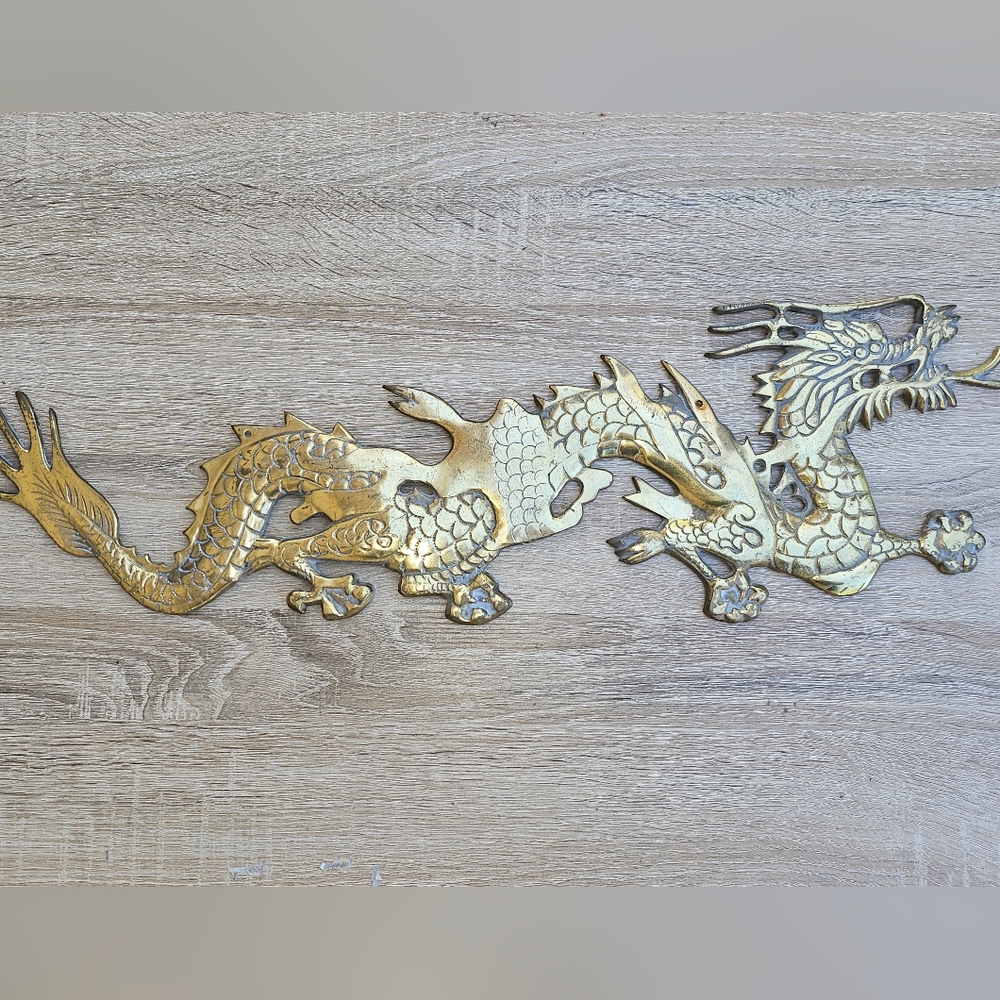 Brass Laquered Dragon Wall Decor Plate
